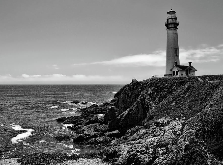 Pigeon Point Lighthouse Black and White Photograph by Judy Vincent