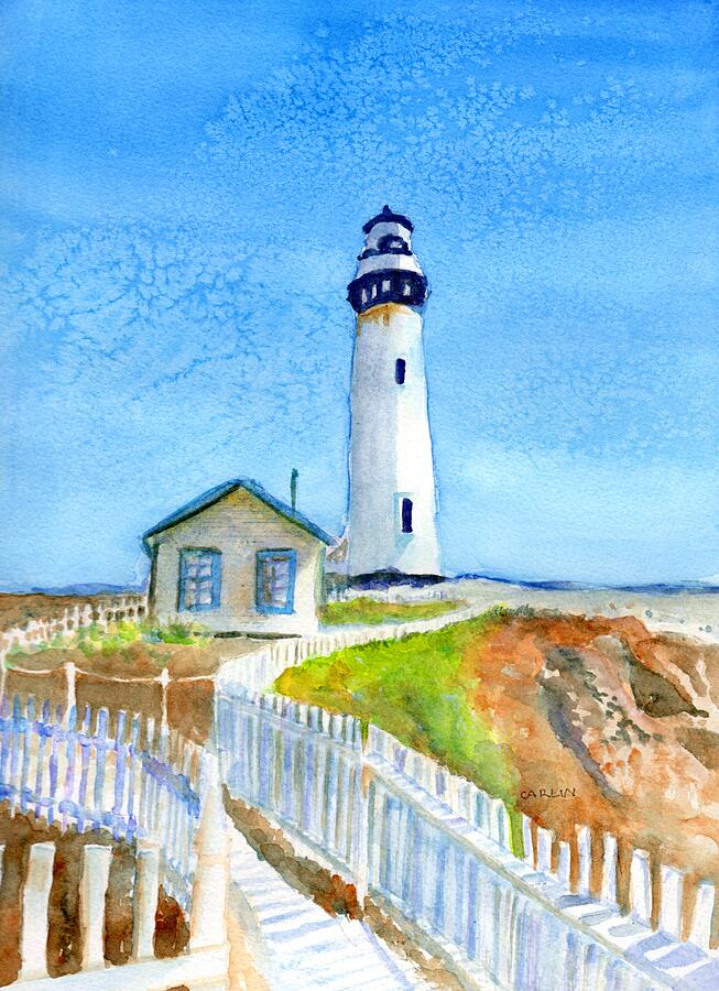 Impressionism Painting - Pigeon Point Lighthouse California by Carlin Blahnik CarlinArtWatercolor