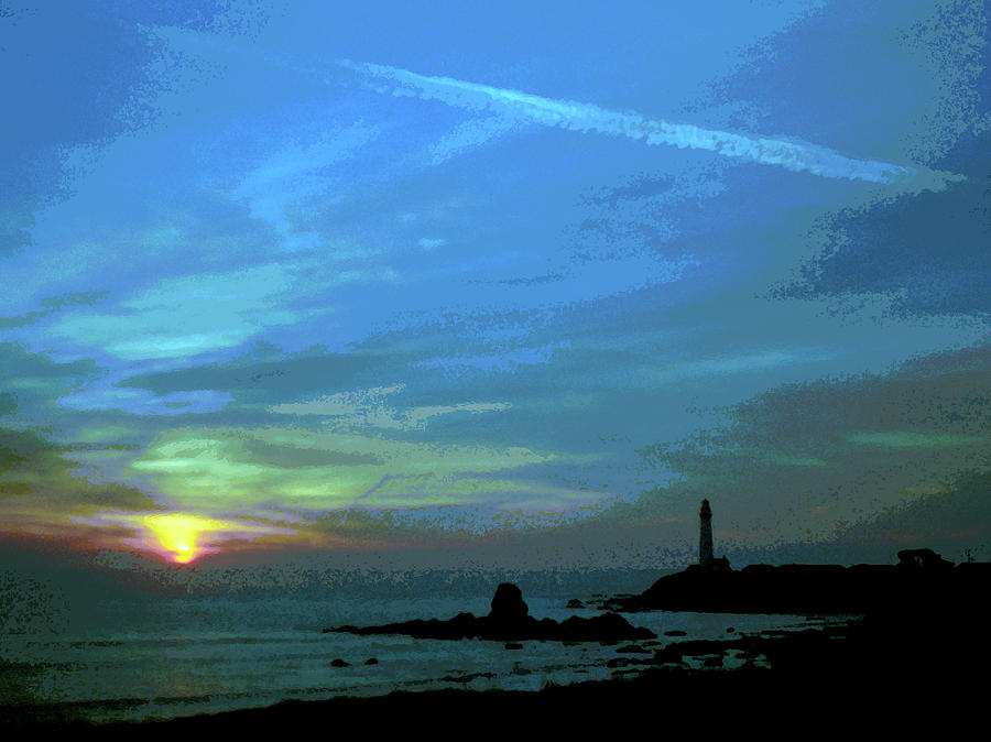 Pigeon Point Lighthouse Green Flash Sunset, Pescadero California, Abstract 2 Digital Art by Kathy Anselmo