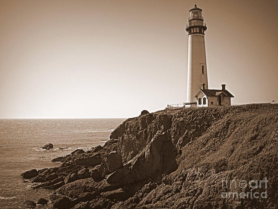 Pigeon Point Lighthouse in Sepia Photograph by Carol Groenen