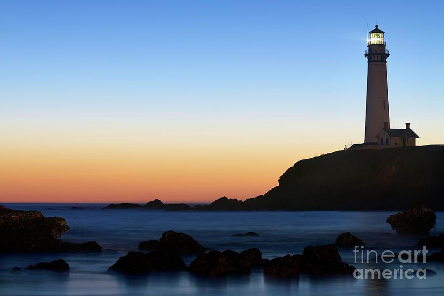 Pigeon Point Lighthouse in Silhouette at Dusk Photograph by Dean Birinyi