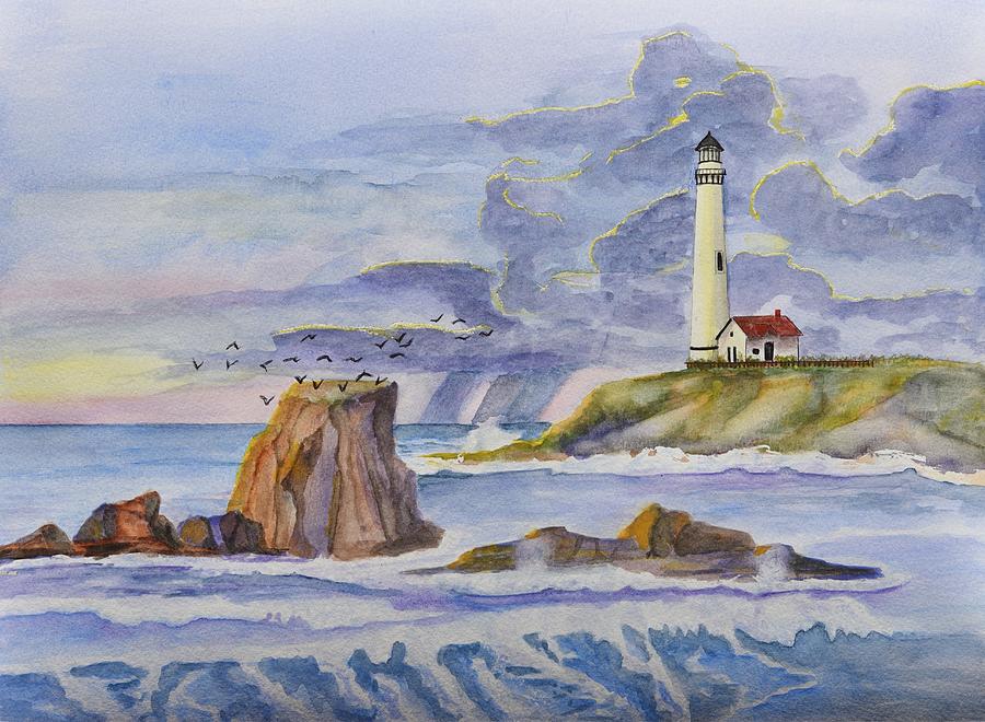 Sunset Painting - Pigeon Point Lighthouse by Linda Brody
