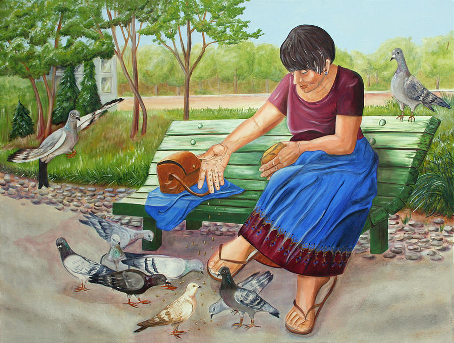 Pigeons in the Park Painting by Dorothy Riley