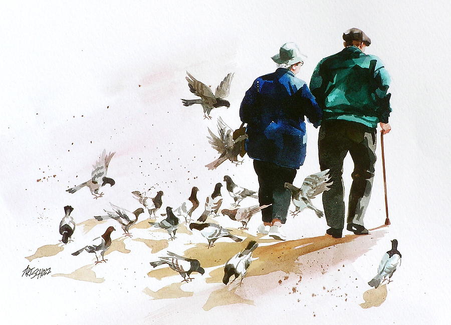 Pigeons n Pals Painting by Art Scholz Pigeons n Pals Painting by Art Scholz