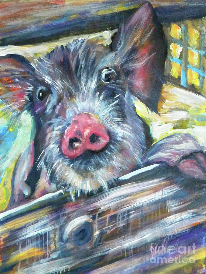 Animal Painting - Piggy by JoAnn Wheeler
