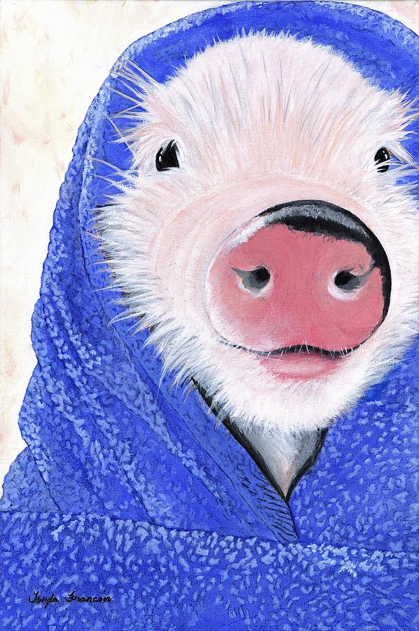 Pig Painting - Piglet in a Blanket by Twyla Francois