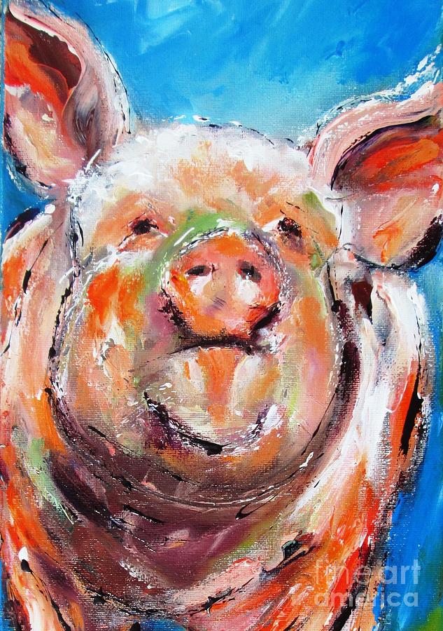 Wall art print of Happy as a piglet ......... Painting by Mary Cahalan Lee - aka PIXI