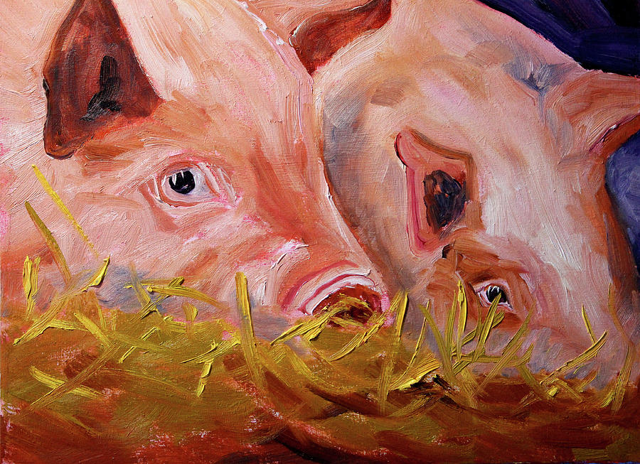 Piglet Pair Painting by Nancy Merkle