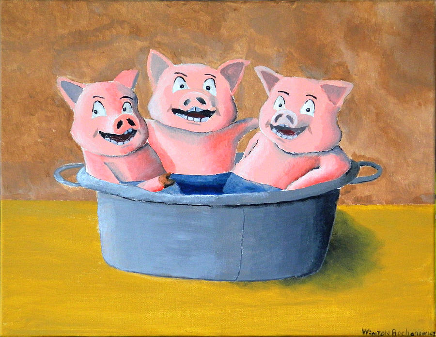 Pigs in a Tub Painting by Winton Bochanowicz
