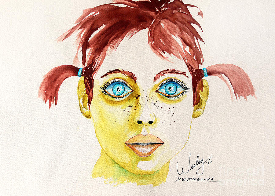Portrait Painting - Pigtail Girl by Dale Wesley Ziebarth