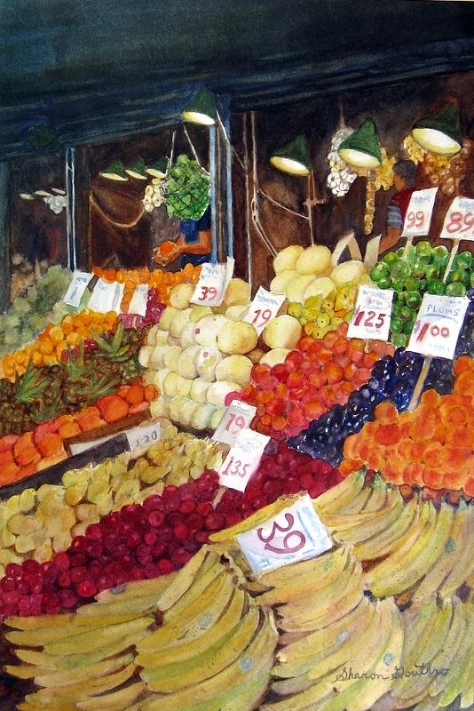 Fruit Stand Painting - Pike Market Fruit Stand Seattle Washington by Sharon Gouthro