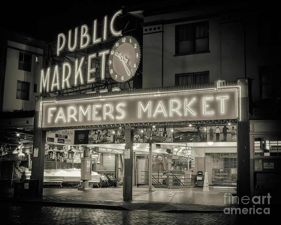 Pike Place Public Market bw Photograph by Jerry Fornarotto