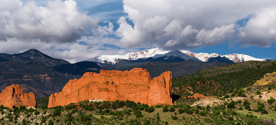 Pikes Peak and Garden of the Gods Panoramic Photograph by Tim Reaves