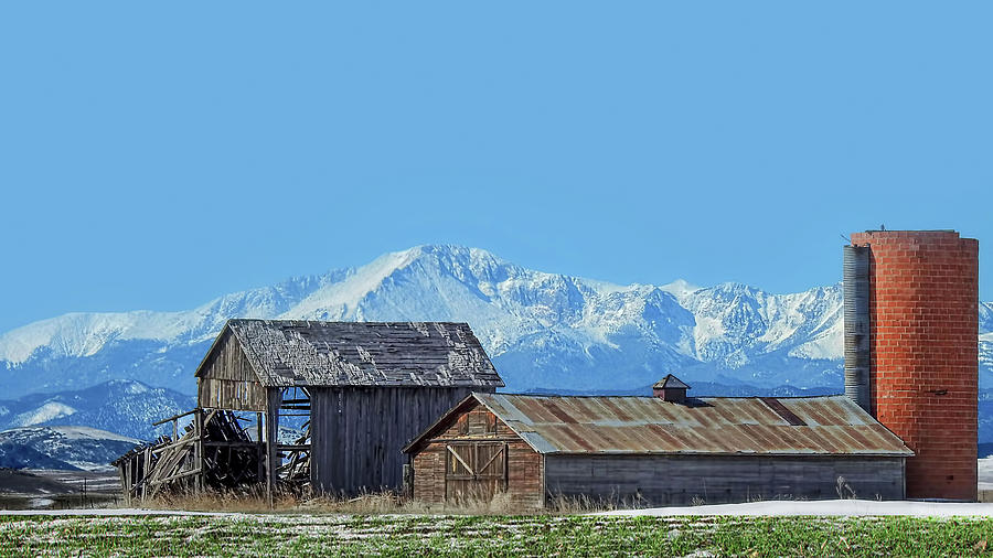 Pikes Peak and Old barn Spring Snow Photograph by Dawn Key