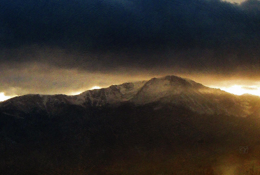 Pikes Peak Winter Sunset in Colorado Springs Digital Art by Jean Moore