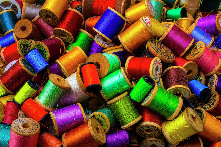Pile Of Old Spools Of Thread Photograph by Garry Gay