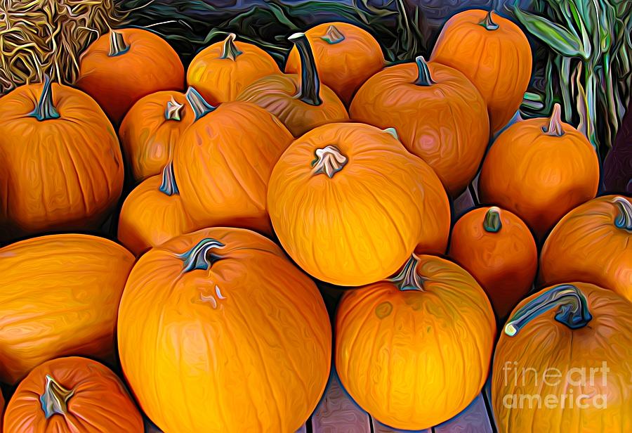 Pile of Pumpkins For Sale Expressionist Effect Photograph by Rose Santuci-Sofranko