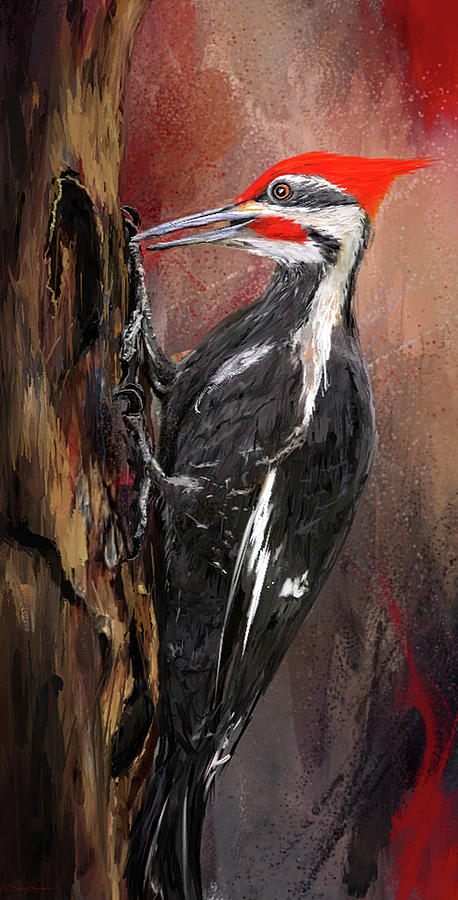 Woodpecker Painting - Pileated Woodpecker Art by Lourry Legarde