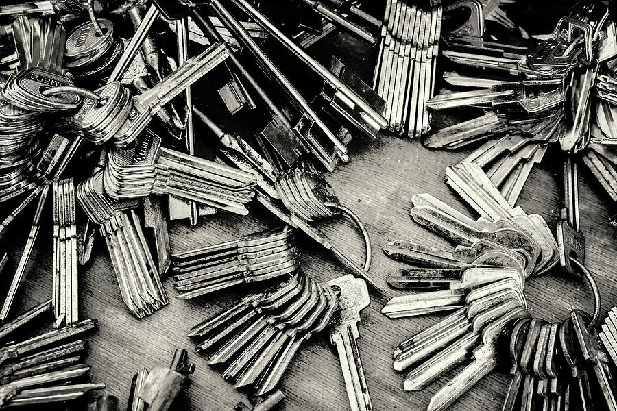 Piles of Blank Keys in Monochrome Photograph by John Williams