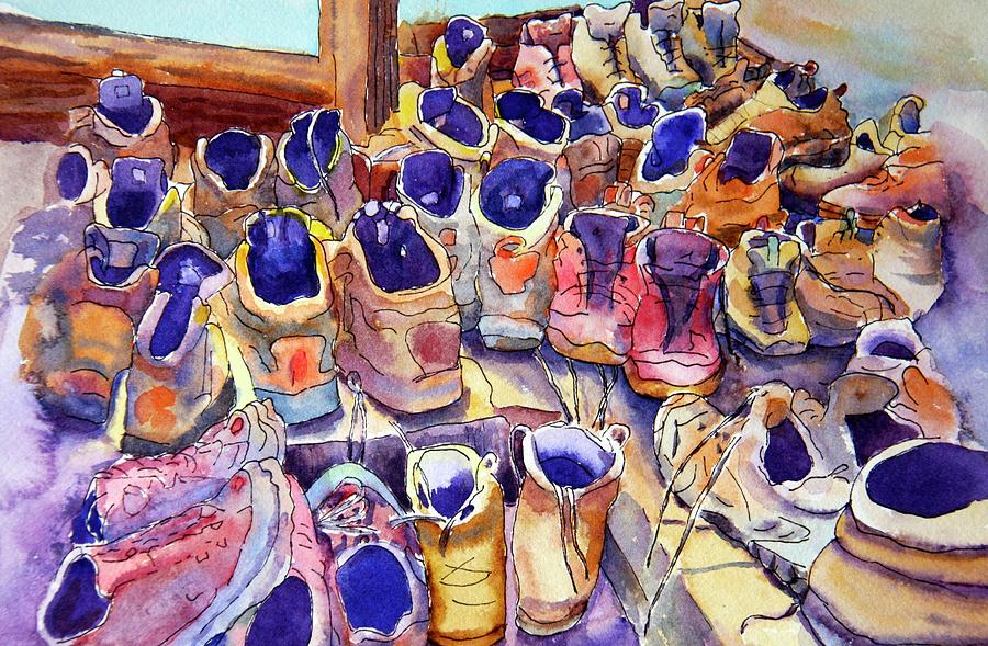 Boot Painting - Pilgrims Booths by Eva Nichols