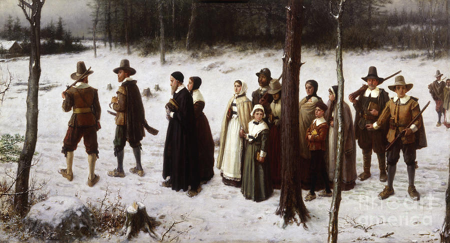 Thanksgiving Painting - Pilgrims Going to Church, 1867 by George Henry Boughton