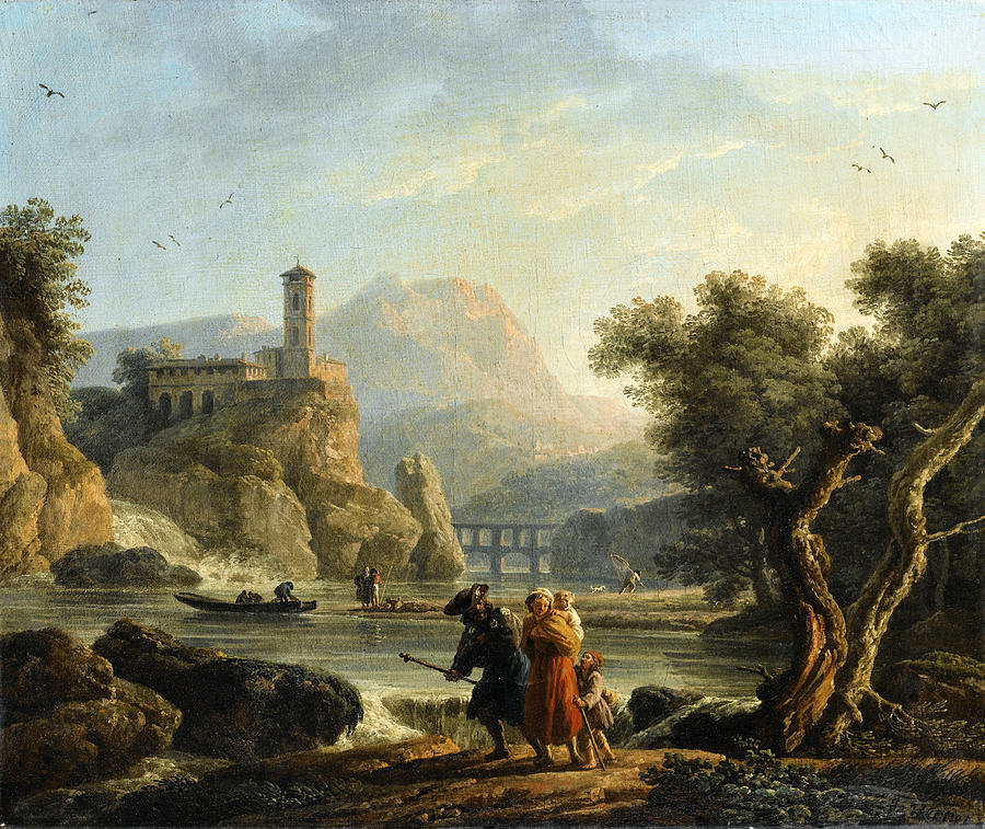  Pilgrims in an Italian landscape Painting by Claude-Joseph Vernet