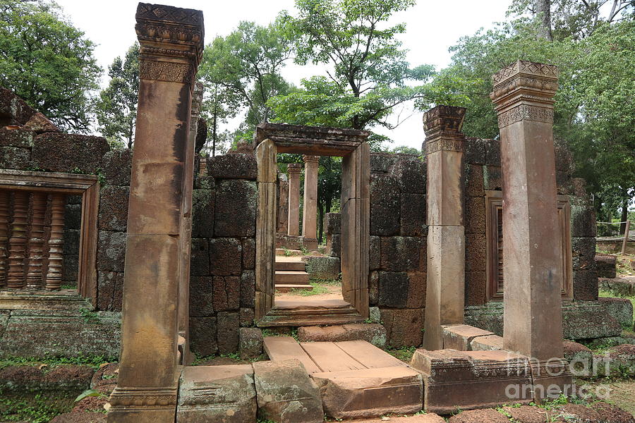 Pillars 10th Century Cambodia Temple  Photograph by Chuck Kuhn