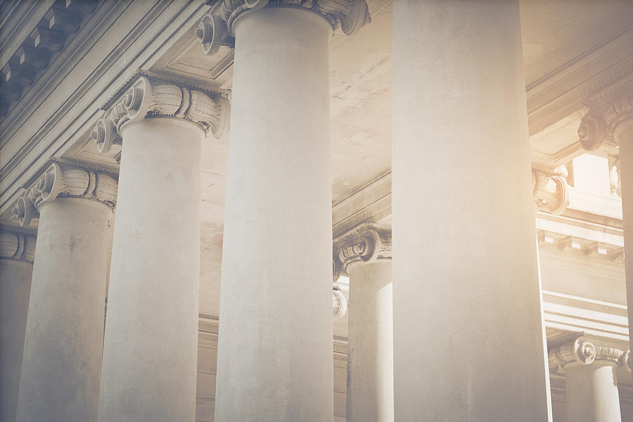 Pillars to a Courthouse with Vintage Style Filter Photograph by Brandon Bourdages
