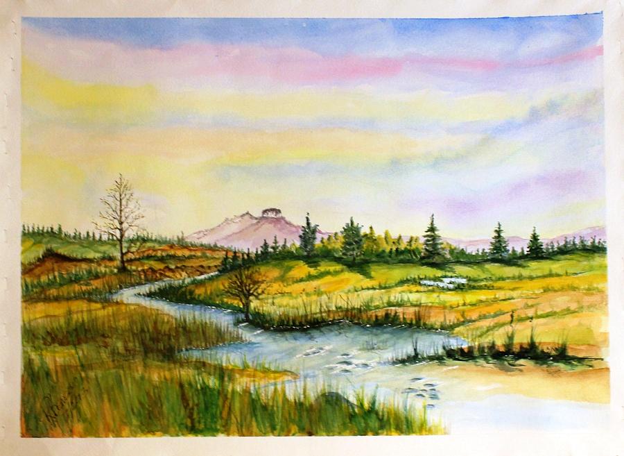 Pilot Mountain NC and Stream Painting by Richard Benson