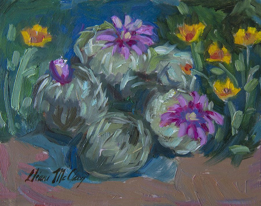 Pin Cushion Cactus at Boyce Thompson Arboretum Painting by Diane McClary