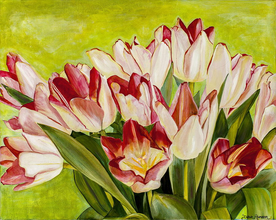Tulips Painting - Pink Tulips by Dawn Aumann Tulips Painting - Pink Tulips by Dawn Aumann