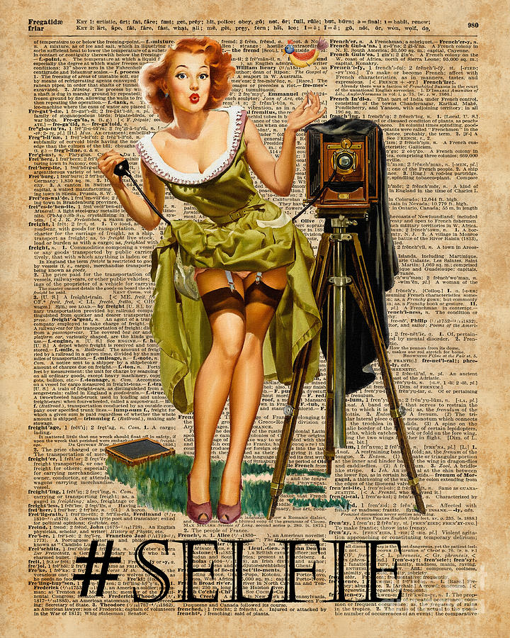 Pin Up Girl Making Selfie Vintage Dictionary Art Digital Art By Anna W