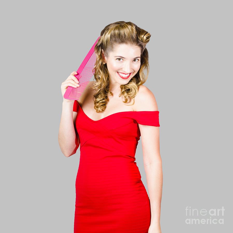Pin Up Styled Fashion Model With Classic Hairstyle Photograph By