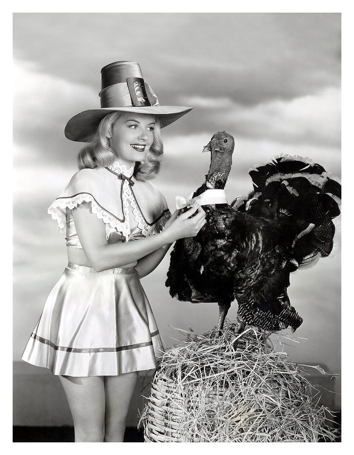 Pin Up Woman Posing With Thanksgiving Turkey Photograph by Long Shot