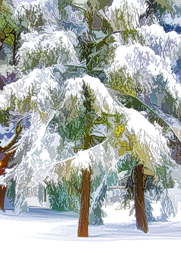 Pine branch tree under snow 7 Painting by Jeelan Clark