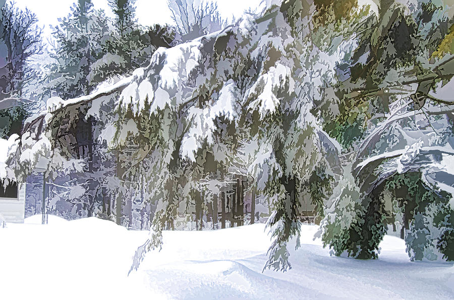 Pine branch tree under snow 8 Painting by Jeelan Clark