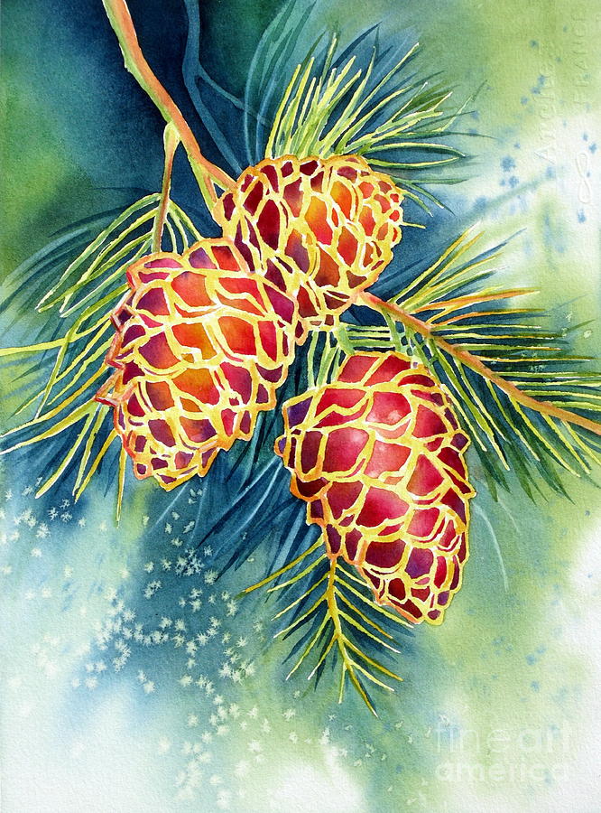 Pine Cones Painting by Deborah Ronglien