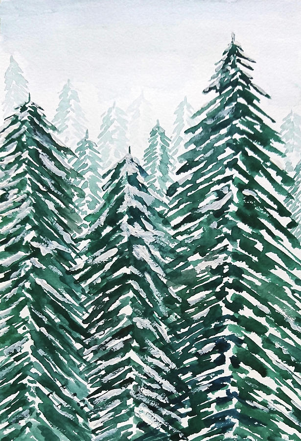 Pine Forest And Snow Painting by Color Color - Pixels