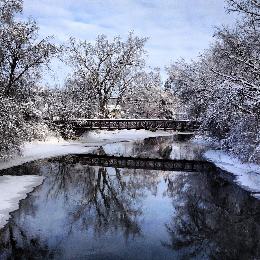 Pine River Foot Bridge from Superior in Winter Photograph by Chris Brown