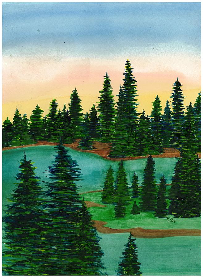 Pine Sunset Painting by David Bartsch