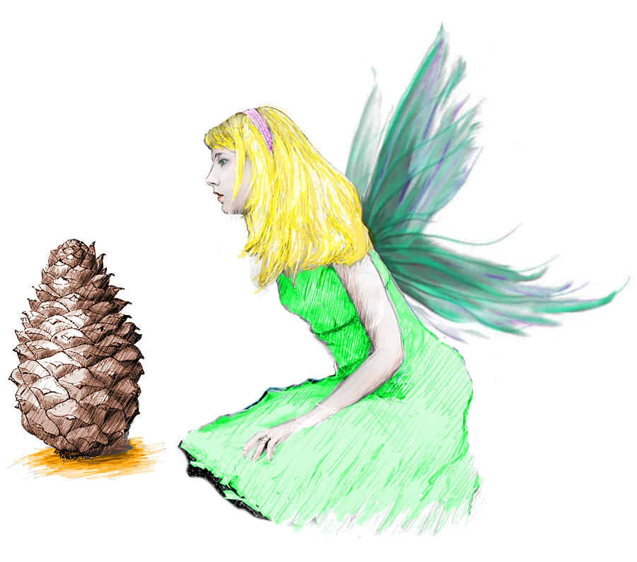 Pine Tree Fairy and Pine Cone Digital Art by Yuichi Tanabe