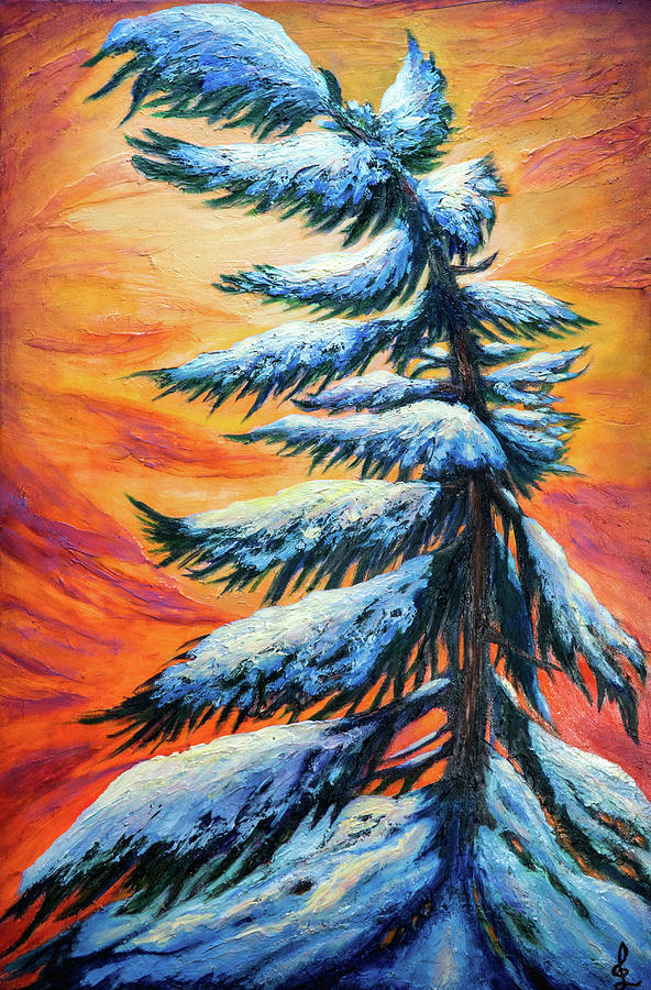 Pine tree Winter portrait Painting by Lilia D