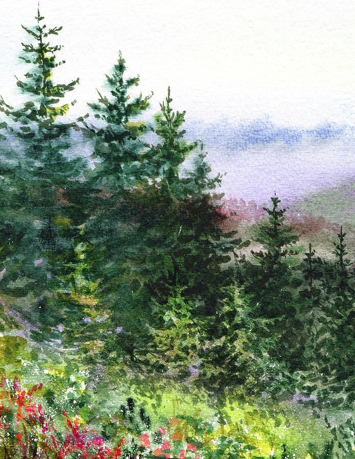 Pine Trees And Meadow  Painting by Irina Sztukowski