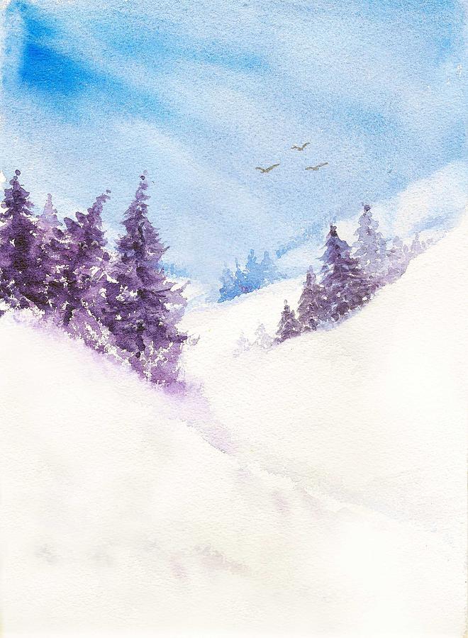 Pine trees and snow Painting by Asha Sudhaker Shenoy