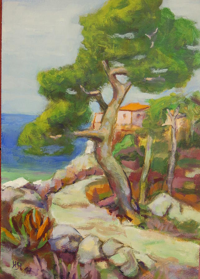 Pine trees in Mali Losinj Painting by Johannes Strieder