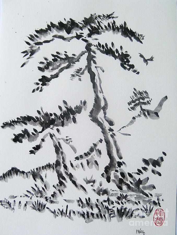 Pine trees on Tokaido road Painting by Thea Recuerdo