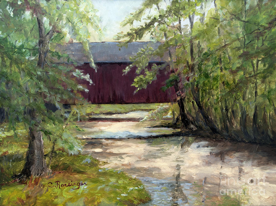 Pine Valley Covered Bridge Painting by Cindy Roesinger