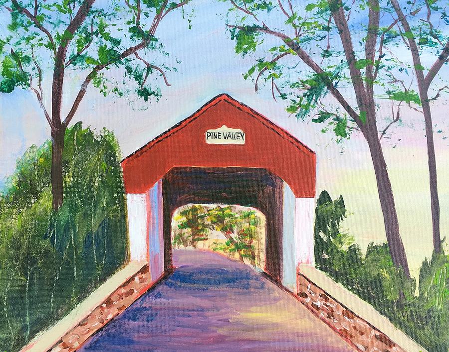 Bucks County Painting - Pine Valley Covered Bridge by Marita McVeigh Bucks County Painting - Pine Valley Covered Bridge by Marita McVeigh