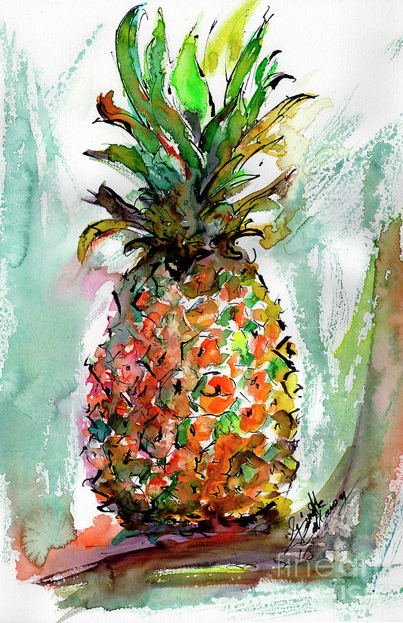 Pineapple Ananas Watercolor  Painting by Ginette Callaway