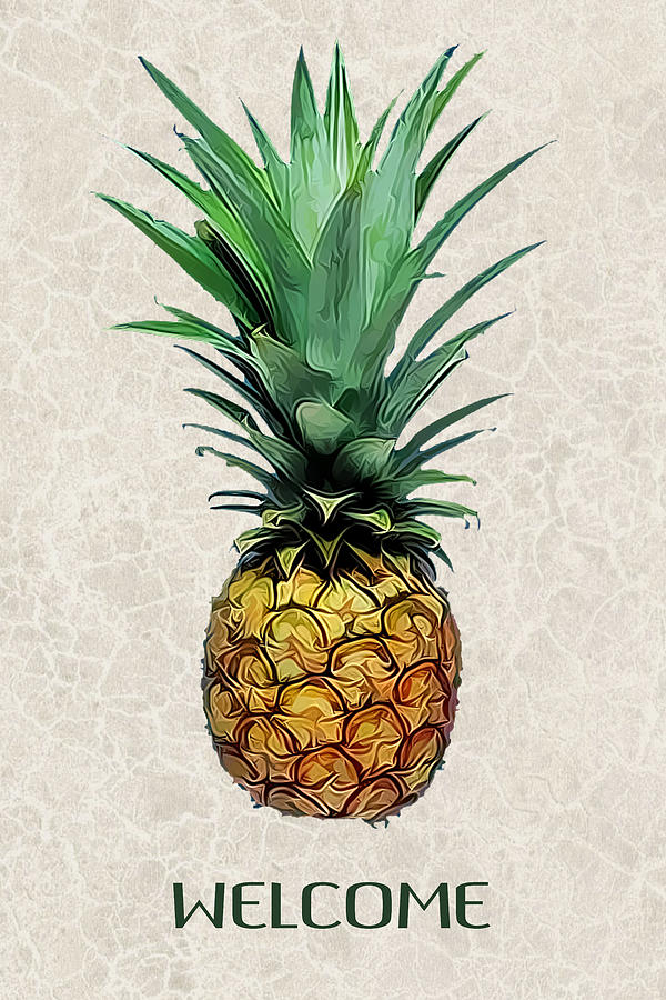 Pineapple Painting - Pineapple Express on Mottled Parchment WELCOME by Elaine Plesser